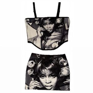Black & White Naomi Campbell Corset Top & Skirt Set